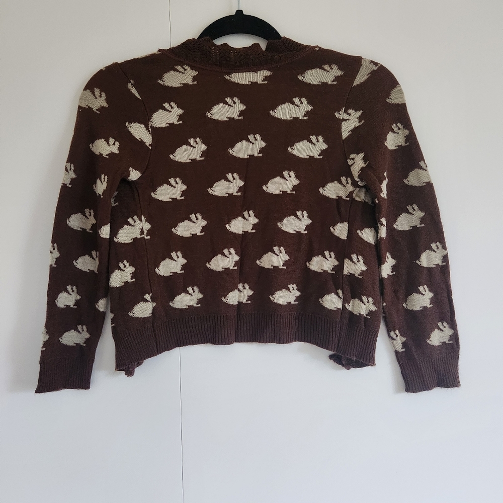 Y2K Wet Seal Bunny Knit Cardigan XS XXS Brown Cottagecore Rabbit Sweater - Picture 4 of 5